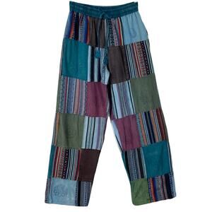 KATHMANDU IMPORTS Pants~S~M Unisex Patchwork Aztec Wide Barrel Baggy Folk Native